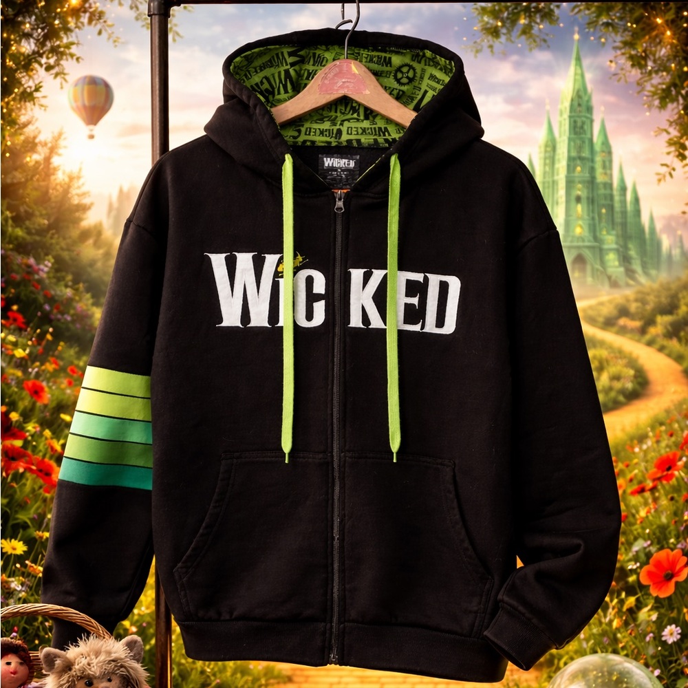Wicked The Musical Wear Wicked Zip Hoodie Black/Green XL Broadway Merchandise